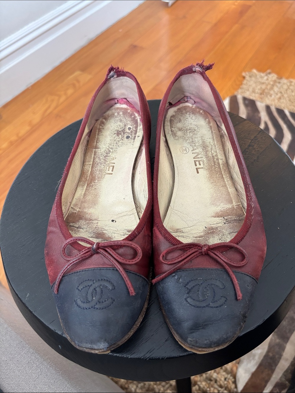 Chanel Red & Navy Blue Ballet Flats Size 7.5